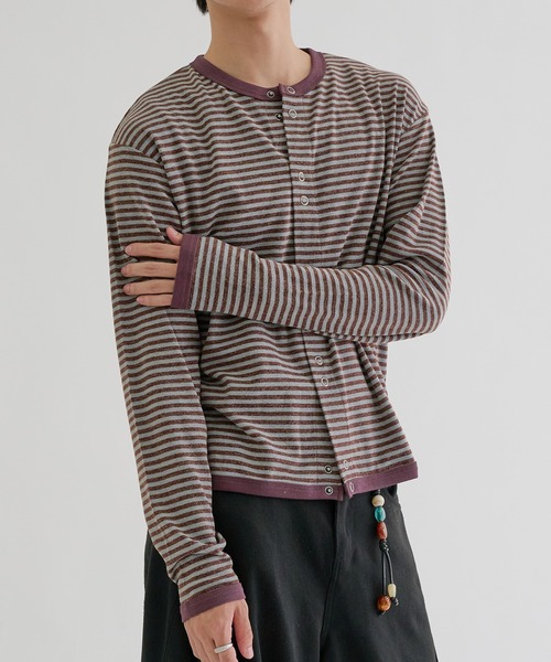 EPNK(イーピーエヌケー)の「Double Ring-Snap Cardigan/ リングドット ダブルスナップカーディガン(その他トップス・メンズ・ブラック/ボルドー・MEDIUM/LARGE/SMALL)」の16枚目の写真