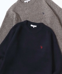U.S. POLO ASSN./ユーエスポロアッスン 両畦ニット ロゴ ワンポイント刺繍 クルーネック セーター/レディース メンズ