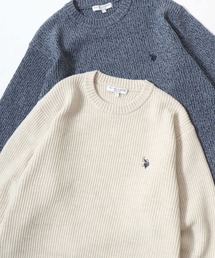 U.S. POLO ASSN./ユーエスポロアッスン 両畦ニット ロゴ ワンポイント刺繍 クルーネック セーター/レディース メンズ