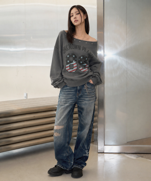UNKNOWN PLANET(アンノウンプラネット)の「ドミンゴ キャットブラシ ディストロイドワイドデニムパンツ ブルー(デニムパンツ・レディース・その他・SMALL/MEDIUM/LARGE)」の9枚目の写真