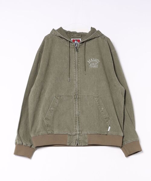 BEN DAVIS(ベンデイビス)の「【BEN DAVIS/ベンデイビス】【古着風の色落ち感がお洒落】ブリーチツイルアクティブジャケット フーデッドジャケット ヴィンテージ風 ブランドロゴ 刺繍 ユニセックス(ブルゾン・メンズ・ブラック/カーキ・MEDIUM/LARGE/X-LARGE)」の2枚目の写真