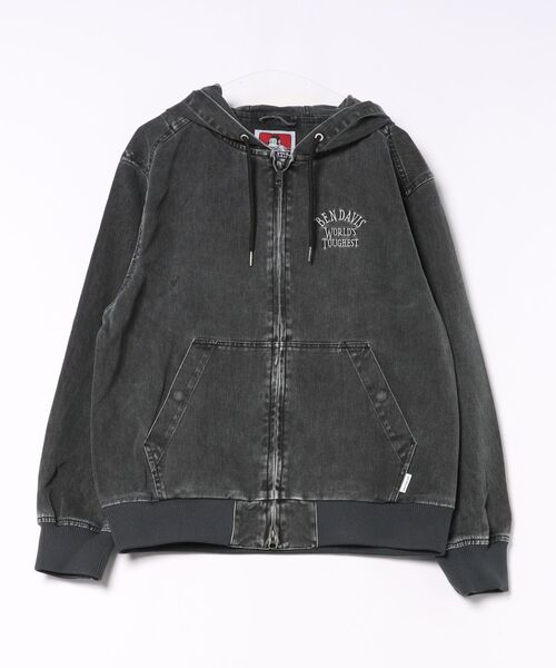 BEN DAVIS(ベンデイビス)の「【BEN DAVIS/ベンデイビス】【古着風の色落ち感がお洒落】ブリーチツイルアクティブジャケット フーデッドジャケット ヴィンテージ風 ブランドロゴ 刺繍 ユニセックス(ブルゾン・メンズ・ブラック/カーキ・MEDIUM/LARGE/X-LARGE)」の1枚目の写真