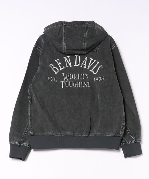 BEN DAVIS(ベンデイビス)の「【BEN DAVIS/ベンデイビス】【古着風の色落ち感がお洒落】ブリーチツイルアクティブジャケット フーデッドジャケット ヴィンテージ風 ブランドロゴ 刺繍 ユニセックス(ブルゾン・メンズ・ブラック/カーキ・MEDIUM/LARGE/X-LARGE)」の3枚目の写真
