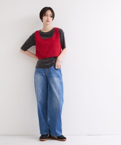 le cercle ADAM ET ROPE'（ルセルクルアダムエロペ）の「シアーベロア５分袖トップス（Tシャツ/カットソー・レディース・ダークブラウン/チャコールグレー/オフホワイト・FREE）」の22枚目の写真