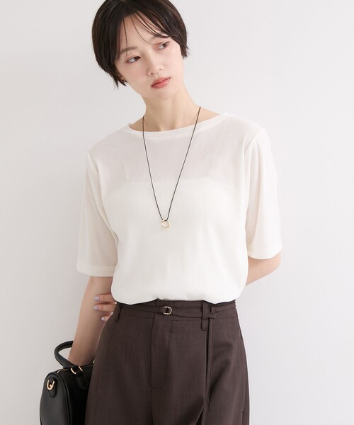 le cercle ADAM ET ROPE'（ルセルクルアダムエロペ）の「シアーベロア５分袖トップス（Tシャツ/カットソー・レディース・ダークブラウン/チャコールグレー/オフホワイト・FREE）」の13枚目の写真