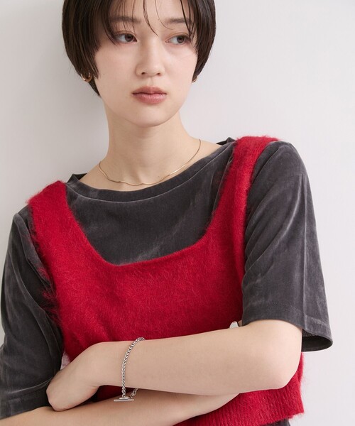 le cercle ADAM ET ROPE'（ルセルクルアダムエロペ）の「シアーベロア５分袖トップス（Tシャツ/カットソー・レディース・ダークブラウン/チャコールグレー/オフホワイト・FREE）」の14枚目の写真