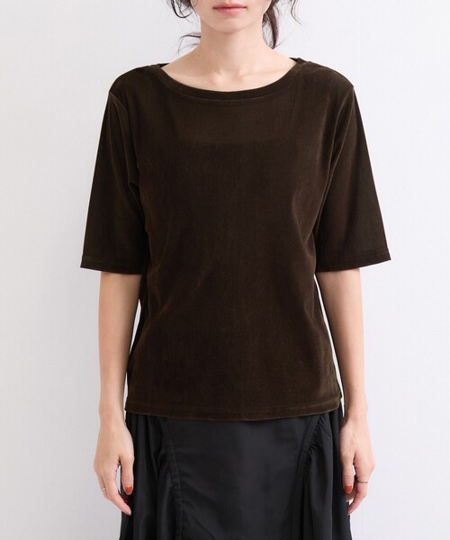 le cercle ADAM ET ROPE'（ルセルクルアダムエロペ）の「シアーベロア５分袖トップス（Tシャツ/カットソー・レディース・ダークブラウン/チャコールグレー/オフホワイト・FREE）」の15枚目の写真