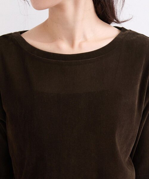 le cercle ADAM ET ROPE'（ルセルクルアダムエロペ）の「シアーベロア５分袖トップス（Tシャツ/カットソー・レディース・ダークブラウン/チャコールグレー/オフホワイト・FREE）」の6枚目の写真