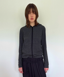 STRIPE JERSEY ZIP HOODIE (black)