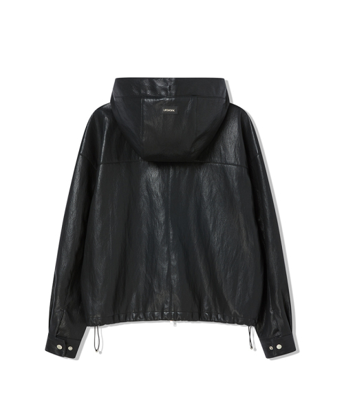 LIFE WORK（ライフワーク）の「レディース) PUレザー フード ジップアップ ジャンパー（パーカー・レディース・ブラック・SMALL/MEDIUM）」の2枚目の写真