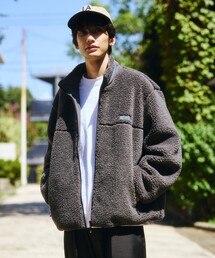 限定展開 ワンポイントロゴ リバーシブル ボア スタンドブルゾン