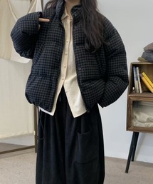 チェック柄 スタンドカラー中綿ジャケット