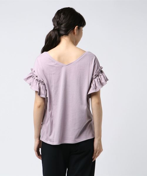 one after another NICE CLAUP(ワンアフターアナザーナイスクラップ)の「【WEB STORE限定】袖フリルTシャツ(Tシャツ/カットソー・レディース・レッド/オフホワイト/イエロー/スミクロ/パープル/ブラウン/ミント/ピンク系その他・FREE)」の10枚目の写真