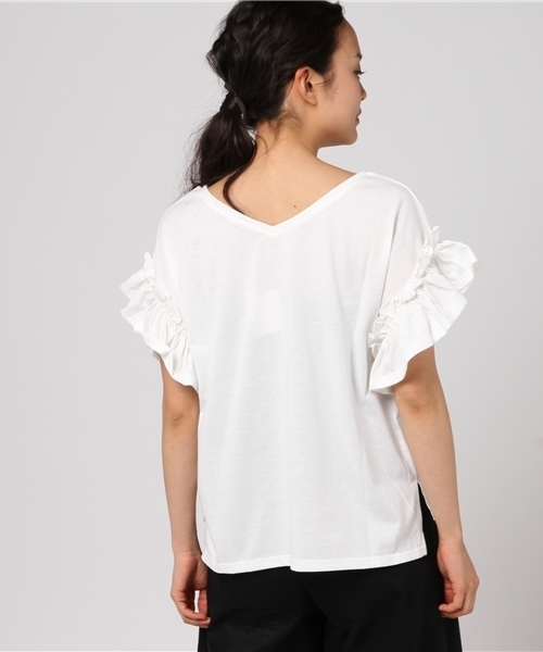 one after another NICE CLAUP(ワンアフターアナザーナイスクラップ)の「【WEB STORE限定】袖フリルTシャツ(Tシャツ/カットソー・レディース・レッド/オフホワイト/イエロー/スミクロ/パープル/ブラウン/ミント/ピンク系その他・FREE)」の11枚目の写真