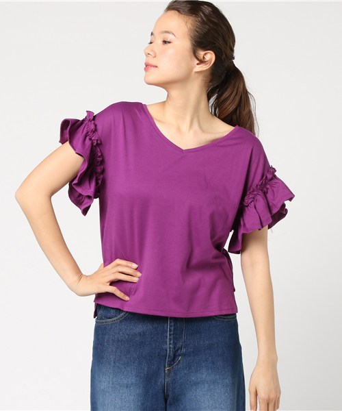 one after another NICE CLAUP(ワンアフターアナザーナイスクラップ)の「【WEB STORE限定】袖フリルTシャツ(Tシャツ/カットソー・レディース・レッド/オフホワイト/イエロー/スミクロ/パープル/ブラウン/ミント/ピンク系その他・FREE)」の16枚目の写真