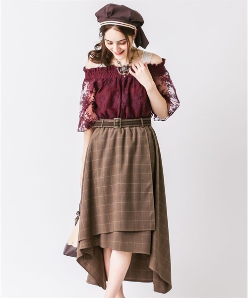 axes femme（アクシーズファム）の「ベルト付フィッシュテールスカート（スカート・レディース・ブラウン/キナリ/チャコール・MEDIUM）」の3枚目の写真