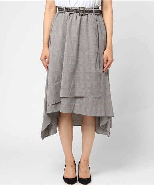 axes femme（アクシーズファム）の「ベルト付フィッシュテールスカート（スカート・レディース・ブラウン/キナリ/チャコール・MEDIUM）」の4枚目の写真