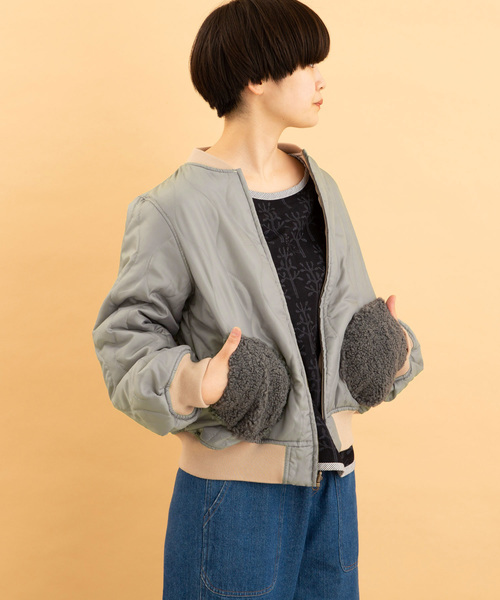 POU DOU DOU（プードゥドゥ）の「リバーシブルMA-1ブルゾン（MA-1・レディース・ブラック/カーキ/ピンクベージュ・3）」の3枚目の写真