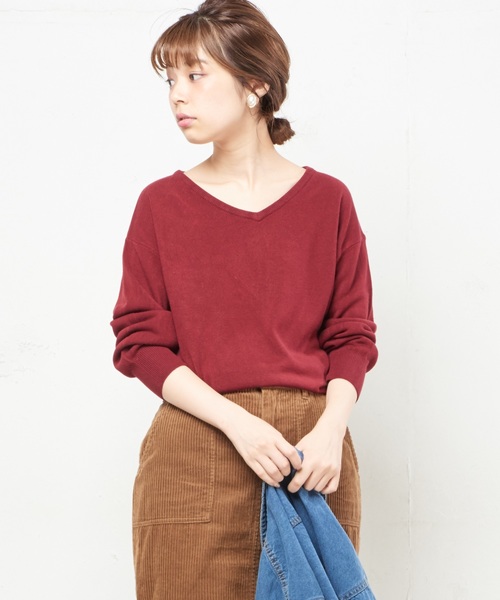 natural couture（ナチュラルクチュール）の「カシミアタッチVネック（ニット/セーター・レディース・ブラック/ベージュ/サックスブルー/ピンク/イエロー/アイボリー/ボルドー/ブルー・FREE）」の8枚目の写真