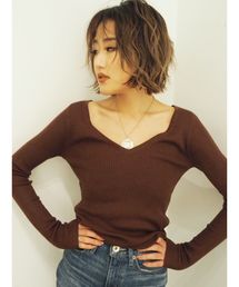 リブVネックニットTOPS
