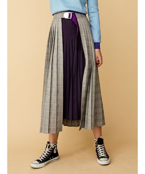 jouetie（ジュエティ）の「プリーツアシメスカート（スカート・レディース・ブラウン/グレー/ブルー・MEDIUM）」の5枚目の写真