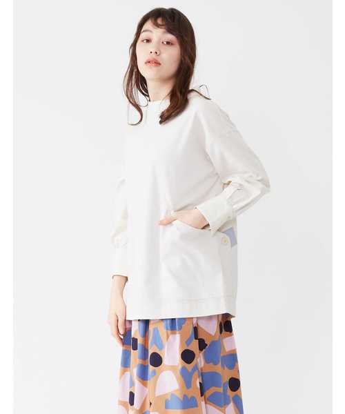 POU DOU DOU（プードゥドゥ）の「ぷっくり袖フィッシャーマンスモック（シャツ/ブラウス・レディース・オフホワイト/ブルー/キナリ・3）」の3枚目の写真