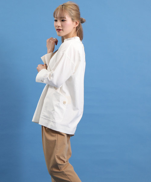 POU DOU DOU（プードゥドゥ）の「ぷっくり袖フィッシャーマンスモック（シャツ/ブラウス・レディース・オフホワイト/ブルー/キナリ・3）」の6枚目の写真