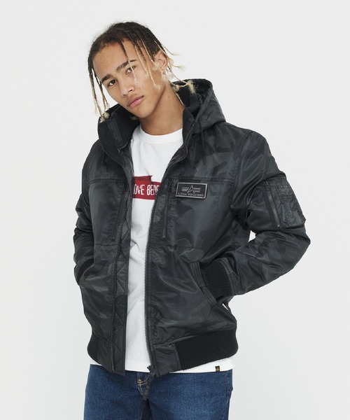 ALPHA(アルファ)の「フーデッドリブジャケット(ミリタリージャケット)」|ブラック系その他