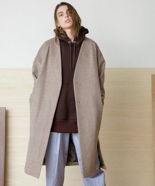 MAISON SPECIAL(メゾンスペシャル)の「【WEB限定アイテム】スーパー100メルトンノーカラーコート 【MAISON SPECIAL/メゾンスペシャル】(チェスターコート)」|ベージュ