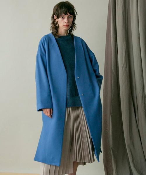 MAISON SPECIAL(メゾンスペシャル)の「【WEB限定アイテム】スーパー100メルトンノーカラーコート 【MAISON SPECIAL/メゾンスペシャル】(チェスターコート)」|ブルー