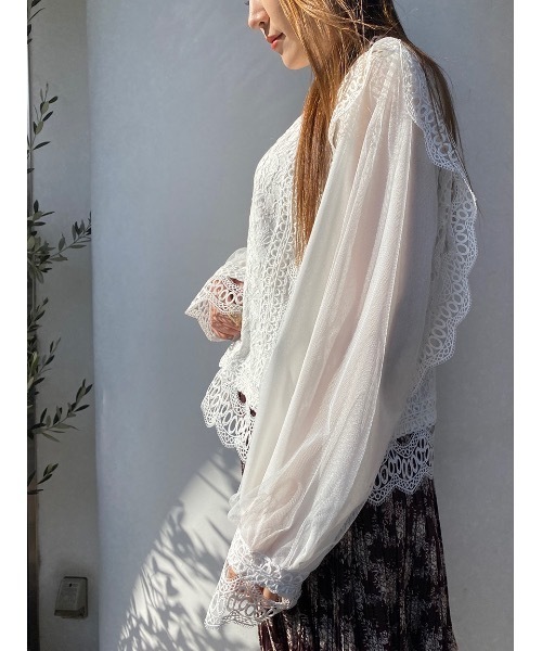 one way（ワンウェイ）の「そでチュールレースTOPS（シャツ/ブラウス・レディース・ブラック/ベージュ/ホワイト・M）」の7枚目の写真