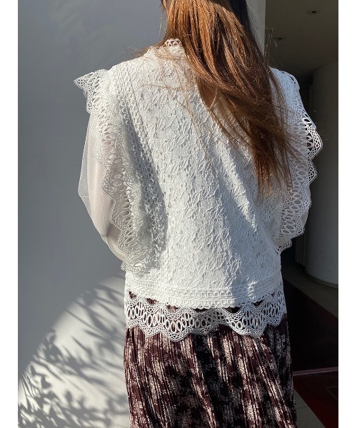 one way（ワンウェイ）の「そでチュールレースTOPS（シャツ/ブラウス・レディース・ブラック/ベージュ/ホワイト・M）」の8枚目の写真