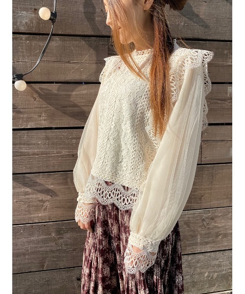 one way（ワンウェイ）の「そでチュールレースTOPS（シャツ/ブラウス・レディース・ブラック/ベージュ/ホワイト・M）」の10枚目の写真