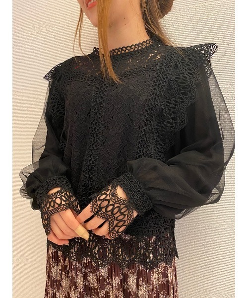 one way（ワンウェイ）の「そでチュールレースTOPS（シャツ/ブラウス・レディース・ブラック/ベージュ/ホワイト・M）」の13枚目の写真