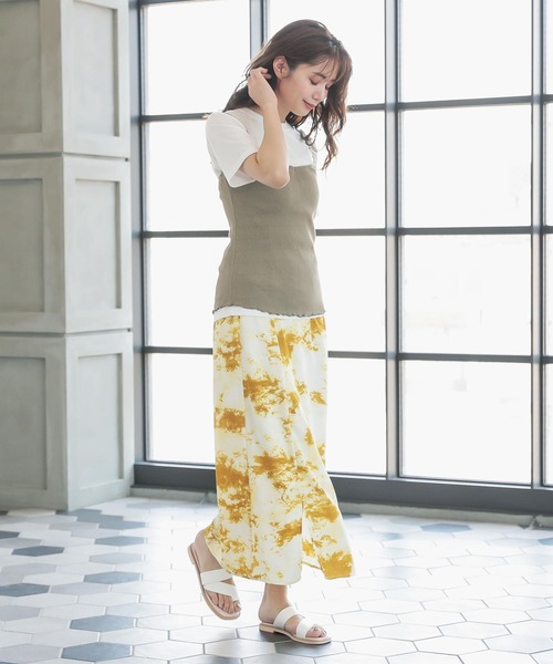 KOBE LETTUCE（コウベレタス）の「タイダイプリントマーメイドスカート（スカート・レディース・グリーン/イエロー/ベージュ・FREE）」の4枚目の写真