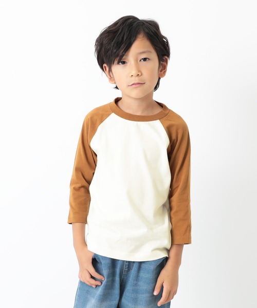 devirock（デビロック）の「ラグラン7分袖Tシャツ（Tシャツ/カットソー・キッズ・スミクロ/モカ/ブラック/キャメル・110cm/140cm/160cm/100cm/80ｃｍ/130cm/120cm/150cm/90cm）」の4枚目の写真