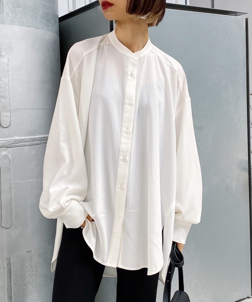 PAGEBOY（ページボーイ）の「バンドカラージョーゼットシャツ（シャツ/ブラウス・レディース・オフホワイト/ブラウン/ブラック・FREE）」の2枚目の写真