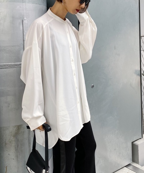 PAGEBOY（ページボーイ）の「バンドカラージョーゼットシャツ（シャツ/ブラウス・レディース・オフホワイト/ブラウン/ブラック・FREE）」の4枚目の写真