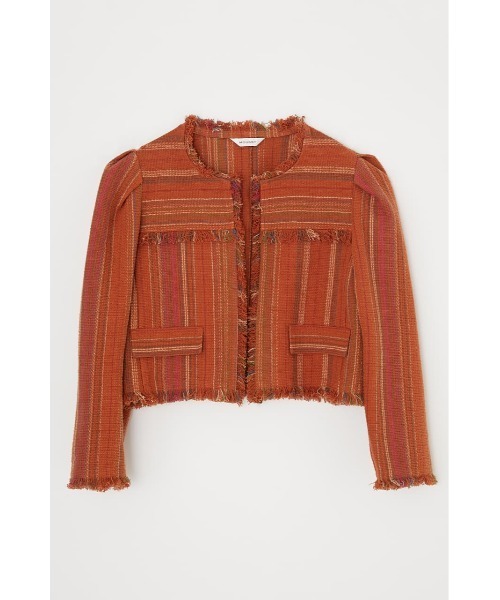 MOUSSY(マウジー)の「NO COLLAR FRINGE ジャケット(ノーカラージャケット・レディース・オレンジ/アイボリー・FREE)」の7枚目の写真