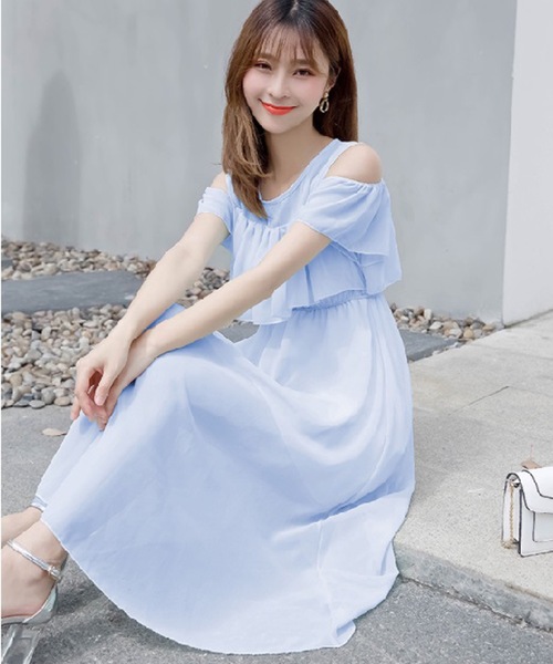 LUGG NAGG(ラグナグ)の「オフショルダーシフォンマキシワンピース(ワンピース・レディース・ライトグリーン/ホワイト系その他/ブラック/ブルー系その他/ピンク系その他/グレー系その他/ベージュ系その他/ライトブルー/レッド・MEDIUM/X-LARGE/LARGE)」の22枚目の写真