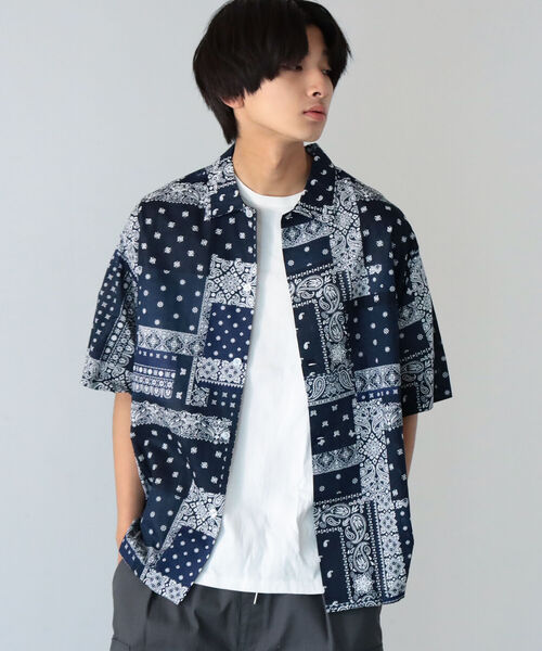 BeAMS DOT（ビームスドット）の「【WEB限定】BeAMS DOT / ヴィンテージ風 バンダナオーバーシャツ（シャツ/ブラウス・メンズ・ブラック/ネイビー・MEDIUM/LARGE）」の2枚目の写真