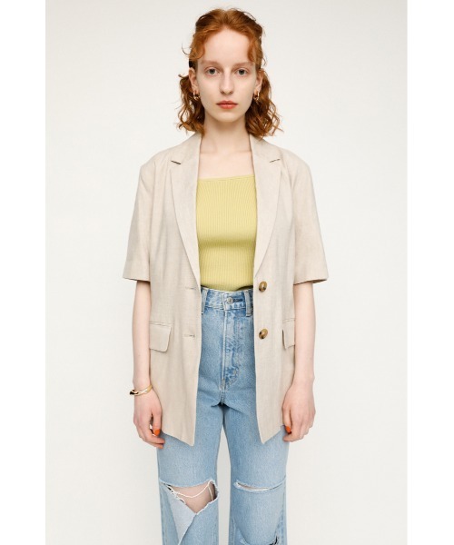 SLY(スライ)の「LINEN SHORT SLEEVE JK/リネンショートスリーブジャケット(テーラードジャケット・レディース・グリーン/アイボリー・FREE)」の3枚目の写真