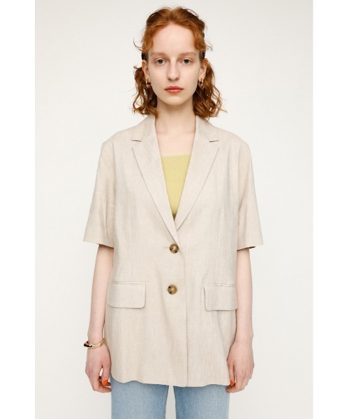 SLY(スライ)の「LINEN SHORT SLEEVE JK/リネンショートスリーブジャケット(テーラードジャケット・レディース・グリーン/アイボリー・FREE)」の5枚目の写真