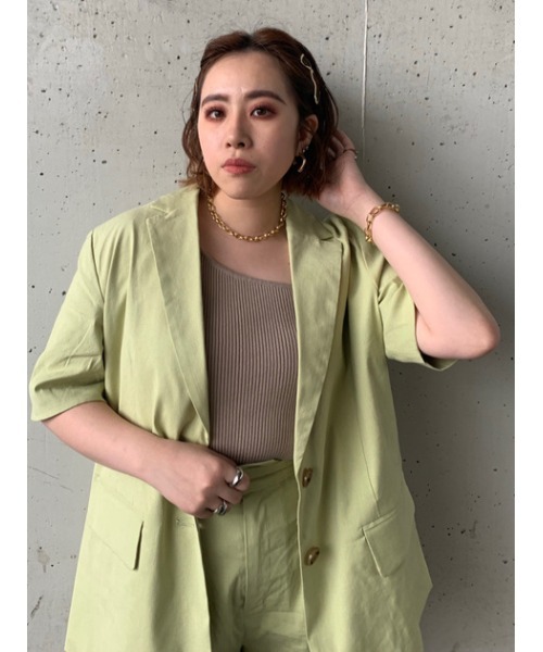 SLY(スライ)の「LINEN SHORT SLEEVE JK/リネンショートスリーブジャケット(テーラードジャケット・レディース・グリーン/アイボリー・FREE)」の16枚目の写真