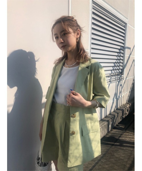 SLY(スライ)の「LINEN SHORT SLEEVE JK/リネンショートスリーブジャケット(テーラードジャケット・レディース・グリーン/アイボリー・FREE)」の20枚目の写真