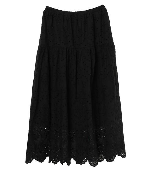 Green Parks(グリーンパークス)の「刺繍ティアードスカート*(スカート・レディース・ブラック/グリーン/ライトベージュ・FREE)」の4枚目の写真