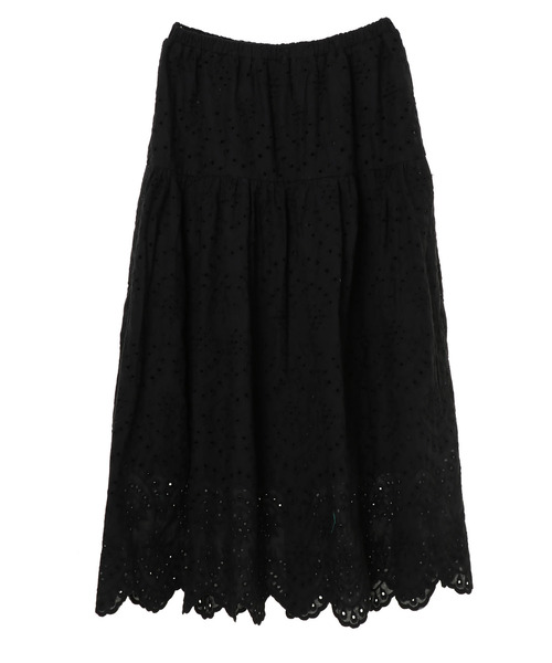 Green Parks(グリーンパークス)の「刺繍ティアードスカート*(スカート・レディース・ブラック/グリーン/ライトベージュ・FREE)」の1枚目の写真