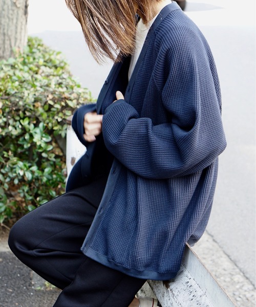 C.E.L.STORE（セルストア）の「MADE IN STANDARD/メイドインスタンダード　HEAVY WAFFLE CARDIGAN（カーディガン/ボレロ・メンズ・ネイビー/ヘザーグレー/ブラック/カーキ・LARGE/MEDIUM）」の4枚目の写真