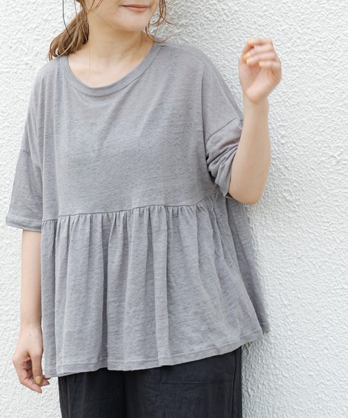 PUAL CE CIN（ピュアルセシン）の「【Du noir】リネン天竺プルオーバー（Tシャツ/カットソー・レディース・オフホワイト/ブラック/グレー・FREE）」の3枚目の写真