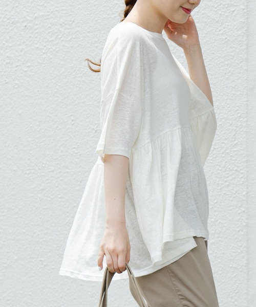 PUAL CE CIN（ピュアルセシン）の「【Du noir】リネン天竺プルオーバー（Tシャツ/カットソー・レディース・オフホワイト/ブラック/グレー・FREE）」の9枚目の写真